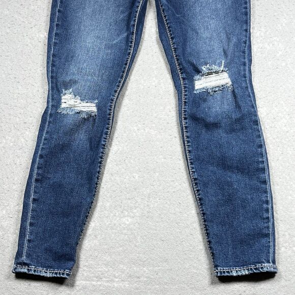 True Religion Rocco Relaxed Skinny Jeans Womens Sz 34 Blue Dark Wash Distressed - Picture 4 of 16